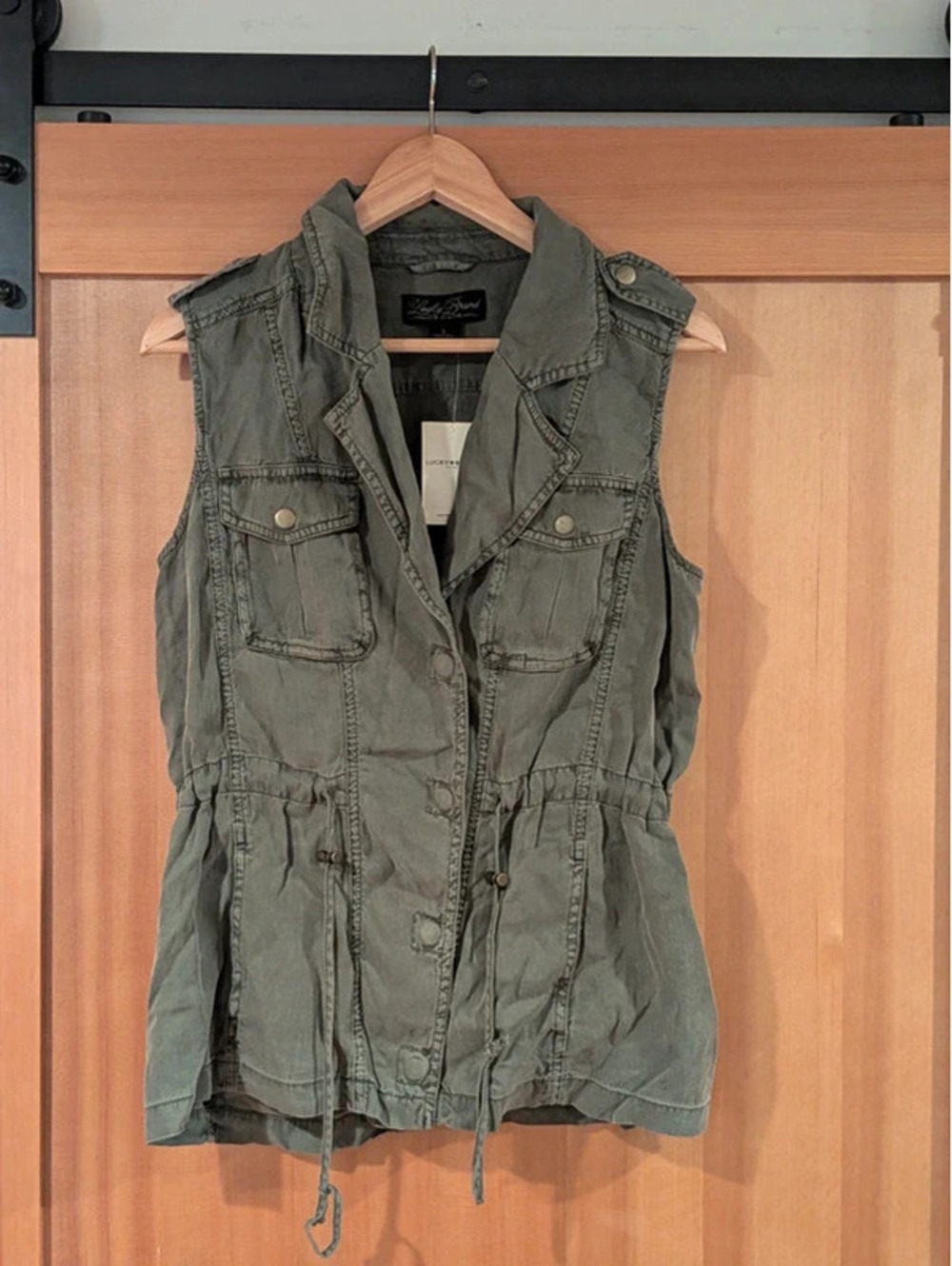 Lucky Brand Utility Vest NWT Olive Green Military Drawstring Waist Womens S